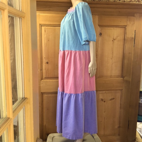 Vintage 80s Tom Bezduda for Badad Co Checkered Dress | Caftan House Coat Duster - Picture 3 of 5